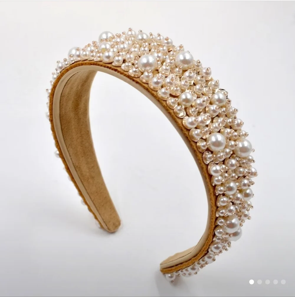 Pearl Embellished Headband, Golden  NEW